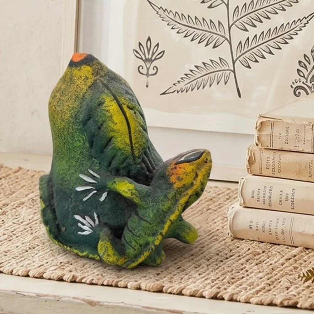 Whimsical Vintage Folk Art Iguana Figurine • Hand Painted Shelf Decor
